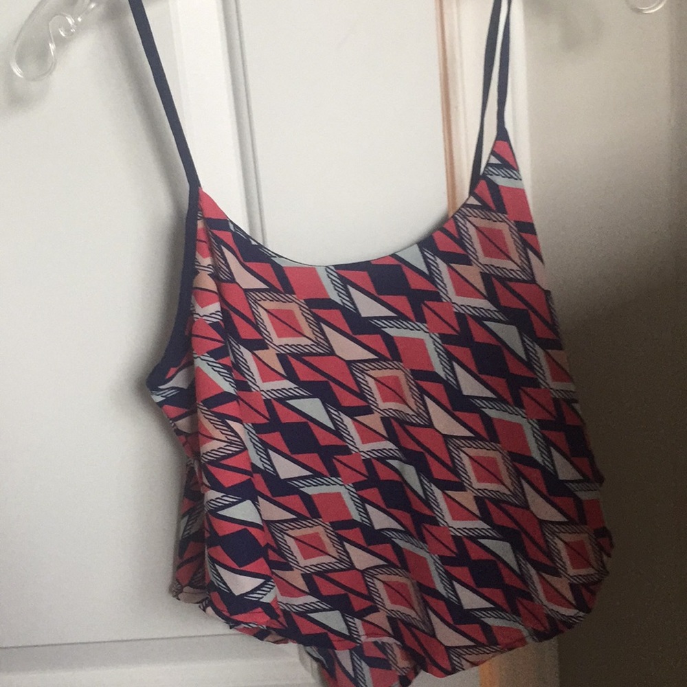 Coral / navy crop top tank top